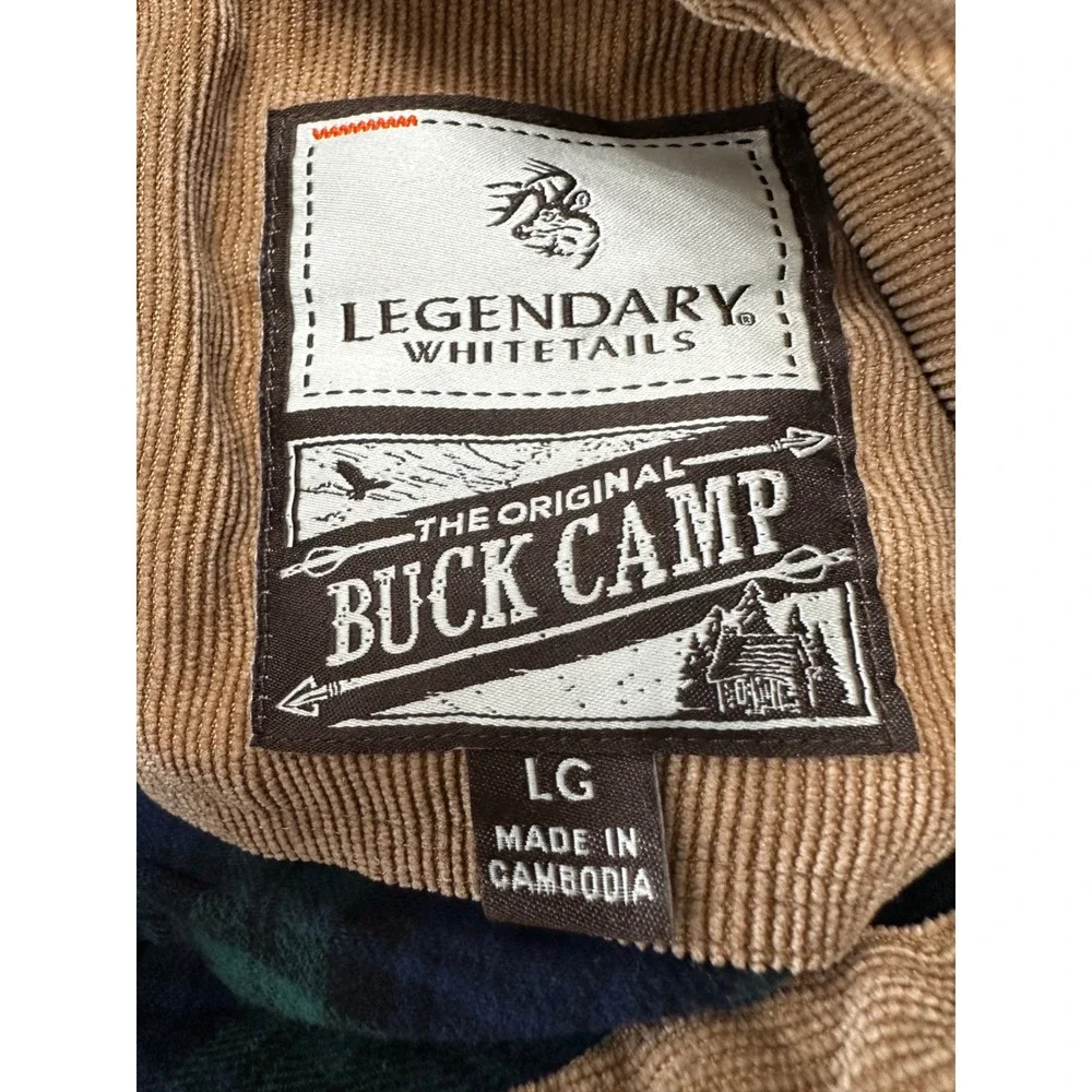 Legendary White Tails The Original Buck Camp Shirt LARGE Plaid‎ Corduroy cuffs